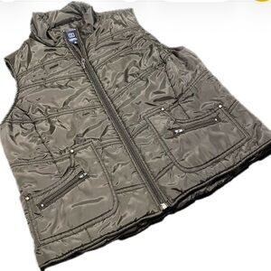 Reitmans Brown Quilted Puffer Vest Zip Front Utility Pockets Medium